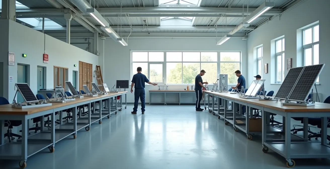 Vue d'ensemble d'un atelier de formation pratique aux énergies renouvelables