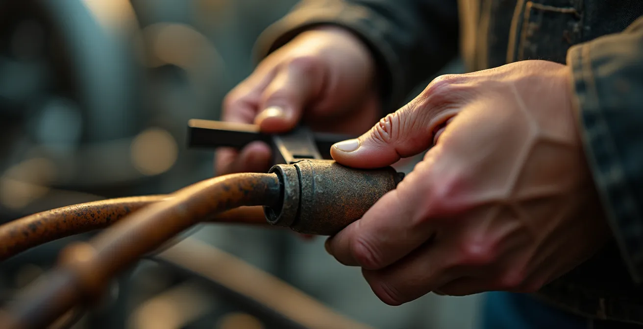 Gros plan sur les mains d'un technicien manipulant des équipements énergétiques